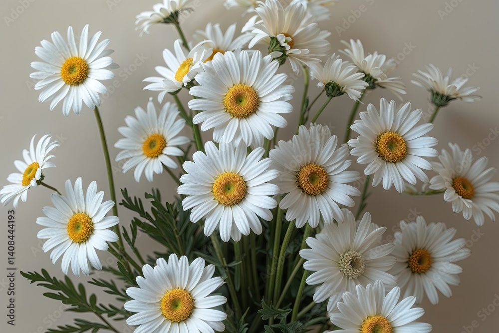 Fototapeta premium Elegant Cream Canvas Adorned with Charming White Daisy Blooms