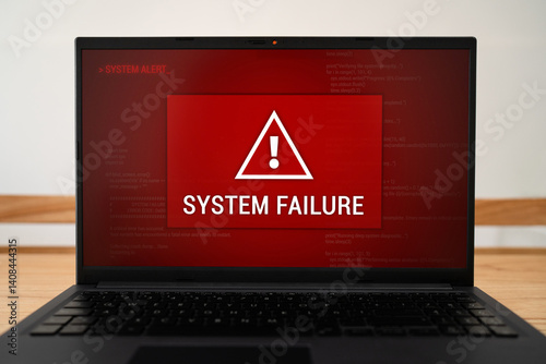 Laptop screen with urgent system failure notification. Concept of critical error with data loss.