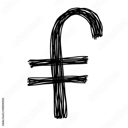 Hand-drawn pound sterling symbol icon with rough brush style representing UK finance and tax system - concept of income budgeting wealth