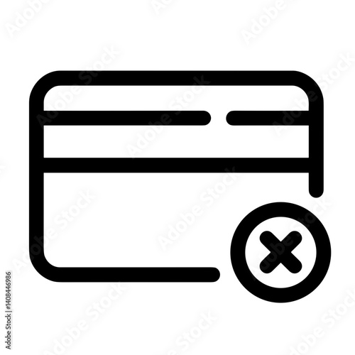 Minimalist credit card declined icon with cross mark representing payment failure - concept of transaction error financial decline ecommerce