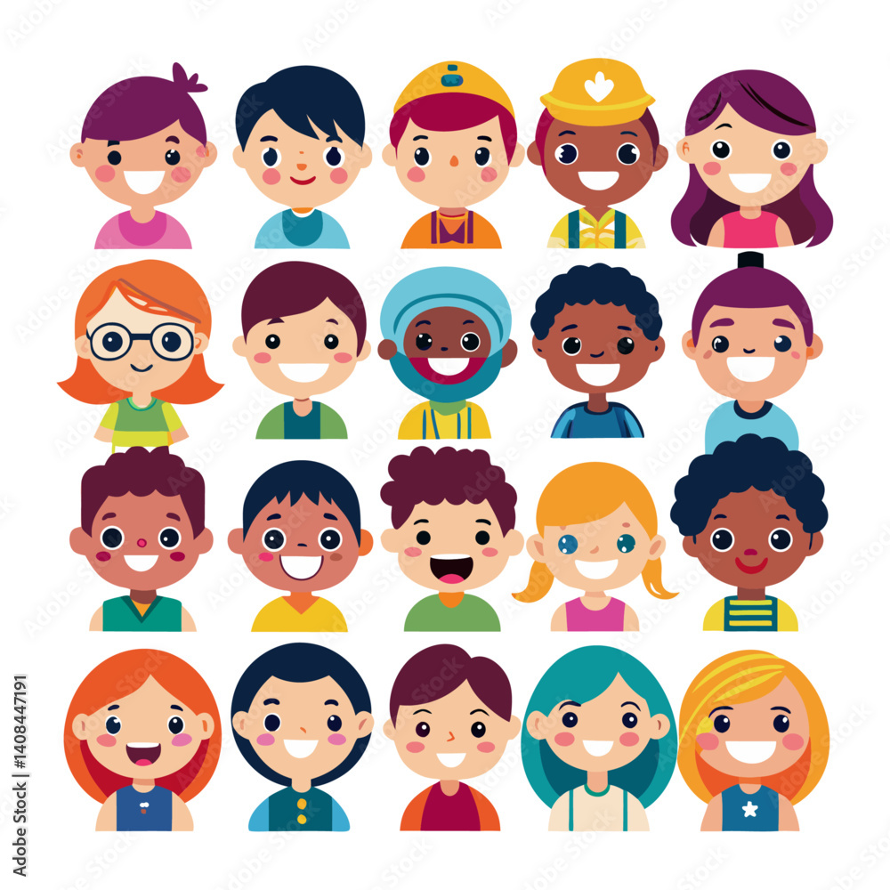 Boy and girl avatar Colorful icons set bundle vector design Boy and girl avatar Colorful icons set bundle vector design