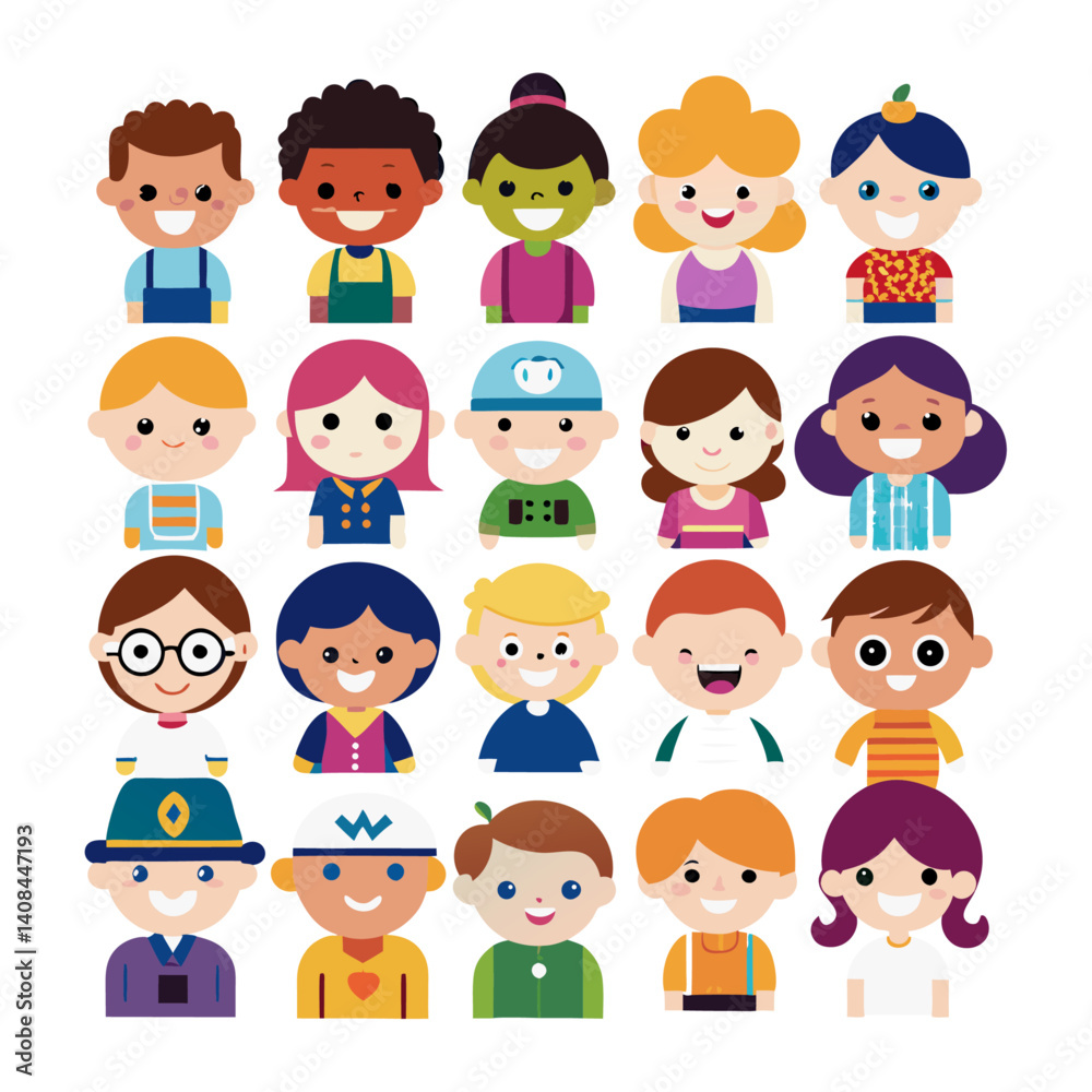 Boy and girl avatar Colorful icons set bundle vector design Boy and girl avatar Colorful icons set bundle vector design