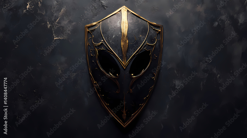 Fototapeta premium Mysterious online persona hidden identity unveiled, mystery, enigma, digital mask, virtual identity, cybersecurity. Ebonveil Shield. Illustration