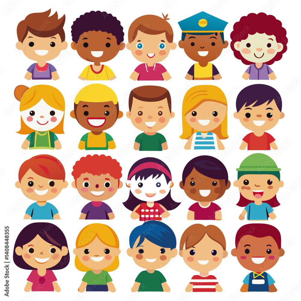 Boy and girl avatar Colorful icons set bundle vector design Boy and girl avatar Colorful icons set bundle vector design