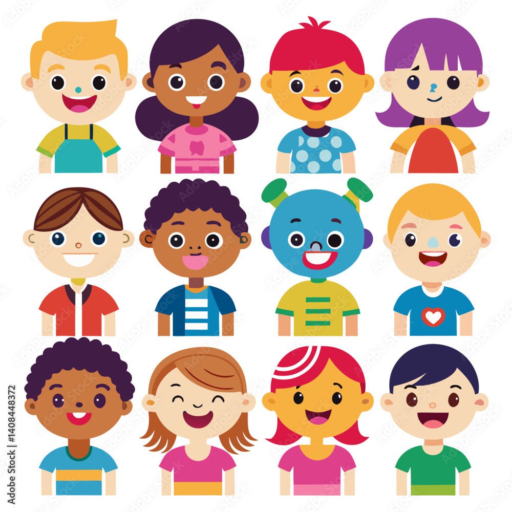 Boy and girl avatar Colorful icons set bundle vector design Boy and girl avatar Colorful icons set bundle vector design