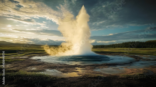 Strokkur geyser erupting in iceland's geothermal area