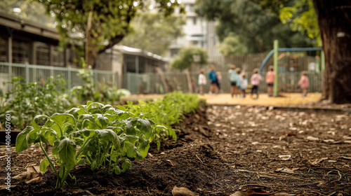 Embrace sustainable learning with a vibrant school vegetable garden cultivated in front of academic grounds