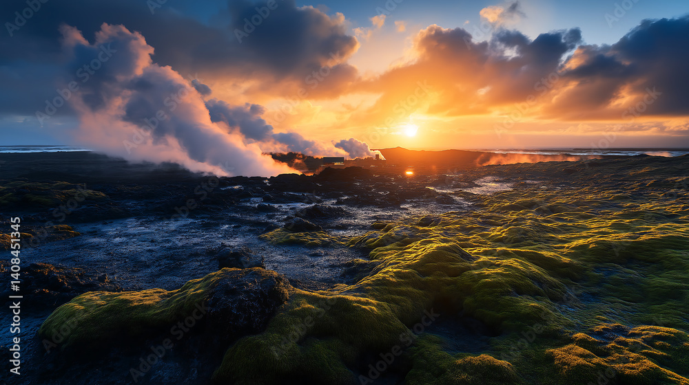 Obraz premium Icelandic landscape sunset geothermal area nature travel scenic view