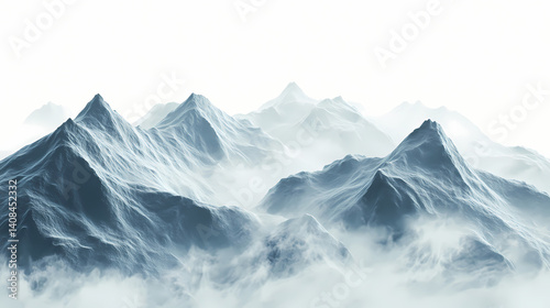 White abstract mountain range landscape. Nebular Fabric. Illustration