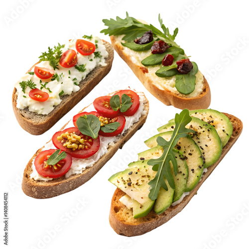 Delicious Avocado & Tomato Bruschetta Recipe isolated on transparent background