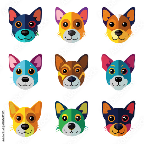 Dog face Colorful icons set bundle vector design