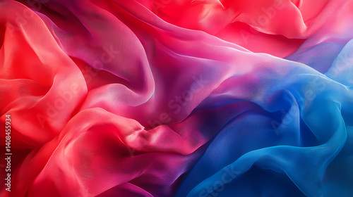 Abstract colorful texture with red, pink, and blue silk waves. Nebular Fabric. Illustration