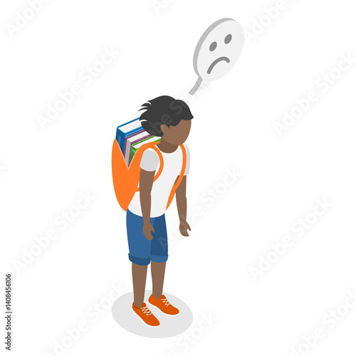 3D Isometric Flat Vector Illustration of Exhausted Schoolchildren, Tired Students Struggling with Academic Demands. Item 3