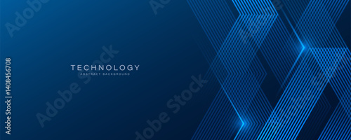Abstract technology background with light effect. Shiny blue arrow lines pattern. Futuristic tech concept. Suit for business, corporate, website, presentation, banner, cover, flyer