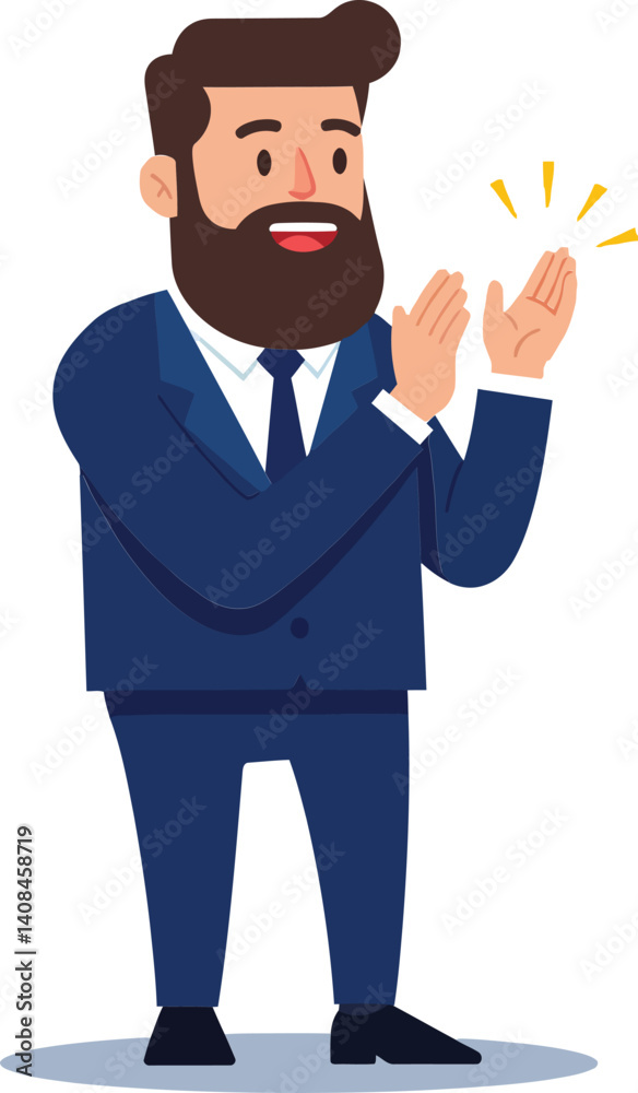 Businessman in a suit clapping enthusiastically while standing in a confident pose, minimalistic design style, vector art Businessman in a suit clapping enthusiastically while standing in a confident pose, minimalistic design style, vector art