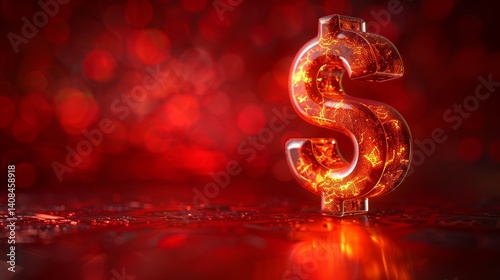 Glowing, Burning Dollar Sign on a Red Background Concept of Inflation, Financial Crisis