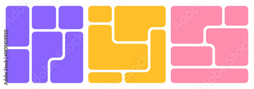 set of Colorful Collage Bento Grid Vector Layout with Abstract Rounded Geometric Block, vibrant bento grid or collage with multicolors colors, bento pattern or frame design