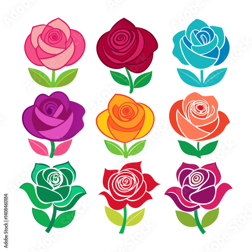 rose flower Colorful icons set bundle vector design