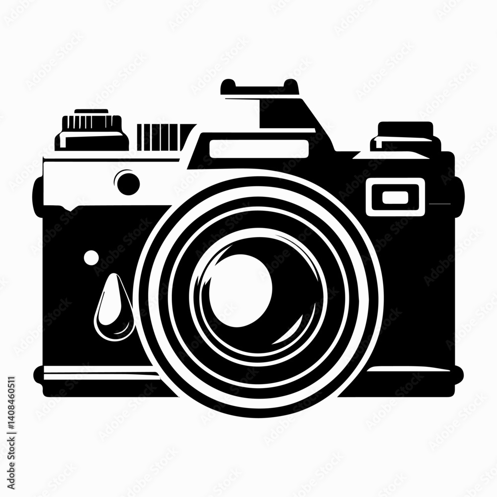 Black and white silhouette of an optical camera on a white isolated background. Vector graphics. EPS. Black and white silhouette of an optical camera on a white isolated background. Vector graphics. EPS.