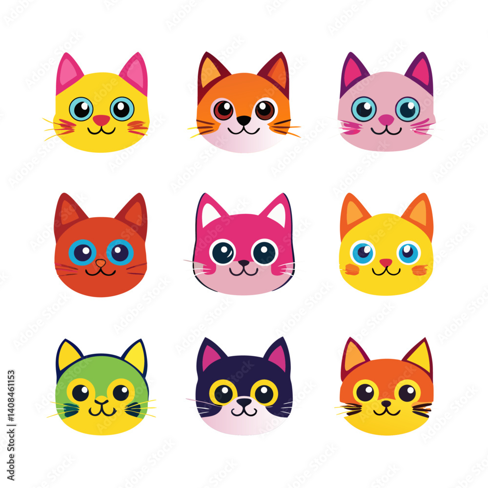 Obraz premium Cat face Colorful icons set bundle vector design