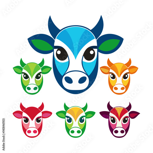 Cow face Colorful icons set bundle vector design