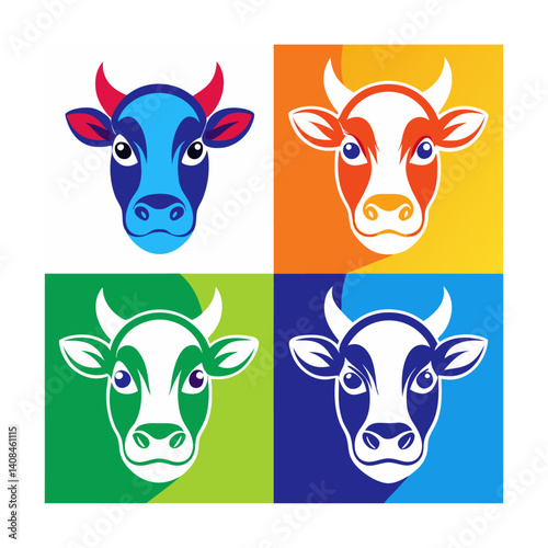 Cow face Colorful icons set bundle vector design