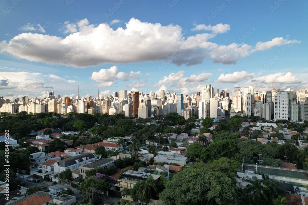 Skyline view of Sao Paulo showcasing urban landscape and green spaces Skyline view of Sao Paulo showcasing urban landscape and green spaces