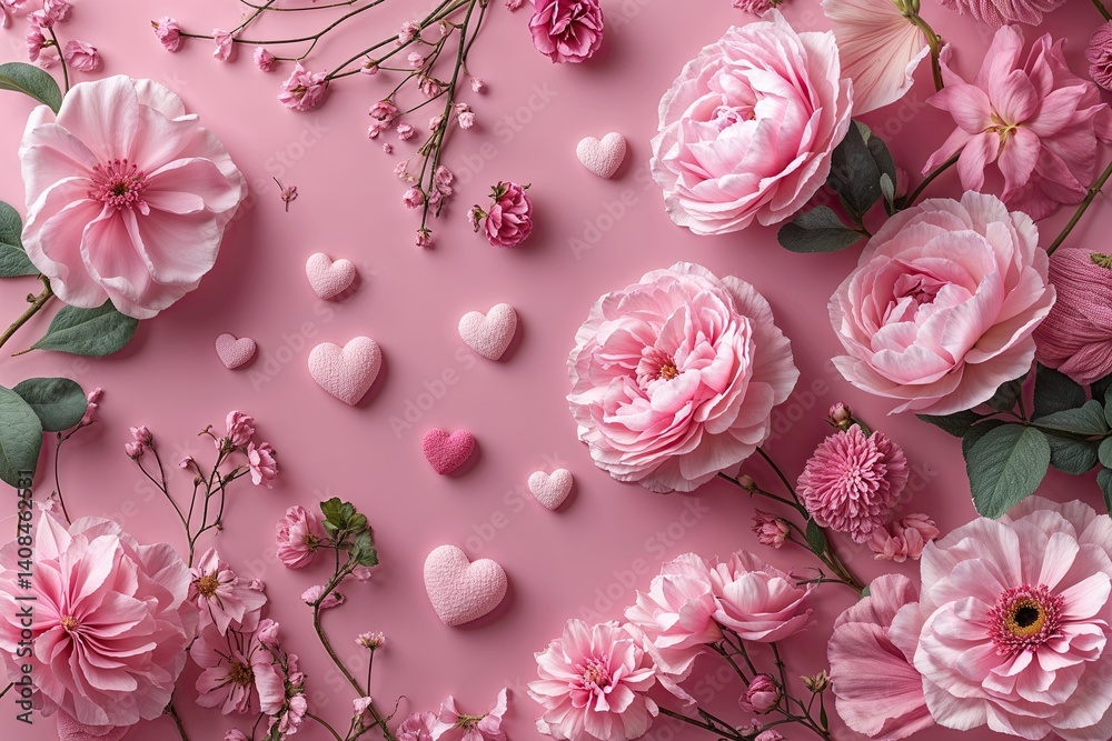 Elegant Pink Floral Heart Patterns on Soft Pink Backgrounds for Romantic Designs
