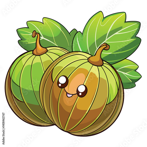 Cute cartoon gooseberries with leaves