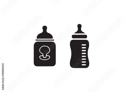 Two Baby Bottles Silhouettes.Simple black silhouette of two baby bottles.