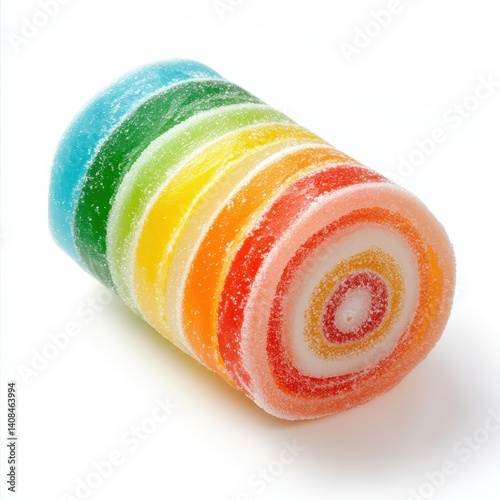 Colorful candy roll close up shot on white background
