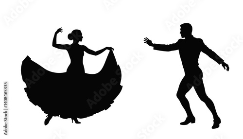 Silhouettes of Dancers Expressing Movement Against a White Background  