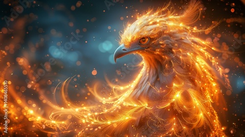 Majestic Firebird Fiery Phoenix in Flight, Fantasy Digital Art Illustration of Rebirth and Power