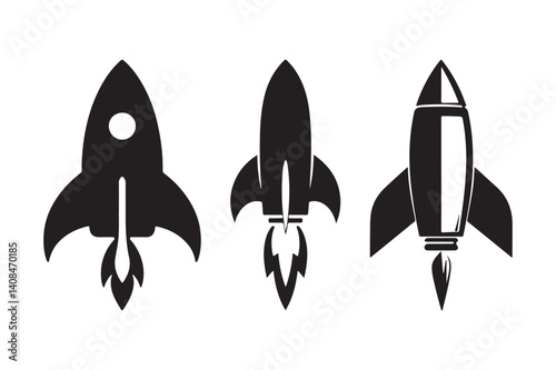 Rocket Icon Set Retro Space Ship Silhouettes for Design and Branding