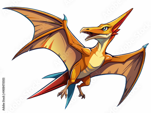 A high-quality vector illustration of a flying Pteranodon with wide wings and pointed beak, isolated on a white background, light and graceful