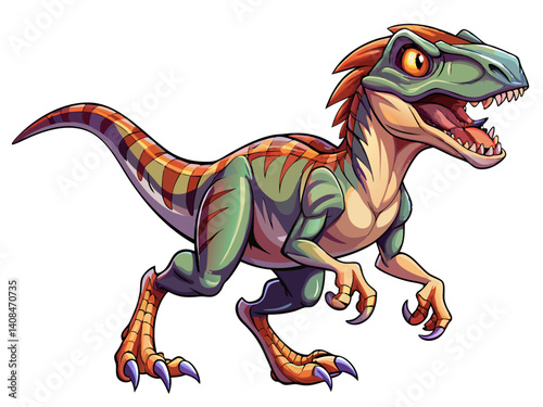 A high-quality vector illustration of a fast Velociraptor in a hunting stance with sharp claws, isolated on a white background, dynamic and sleek
