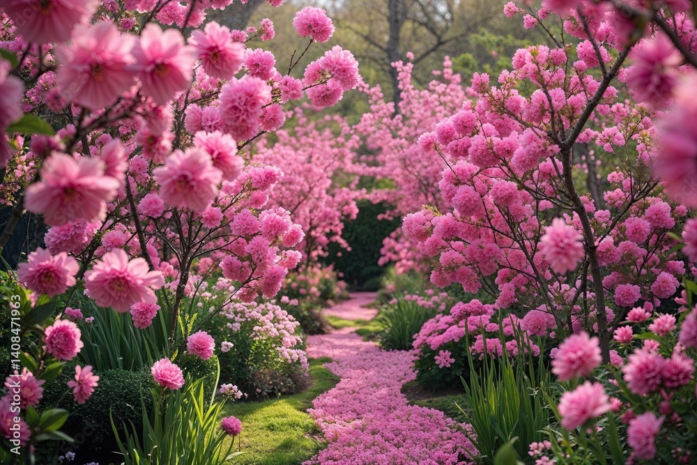 Obraz premium Beautiful Pink Flower Garden Wallpapers Showcasing Nature's Outdoor Blooms and Scenic Beauty
