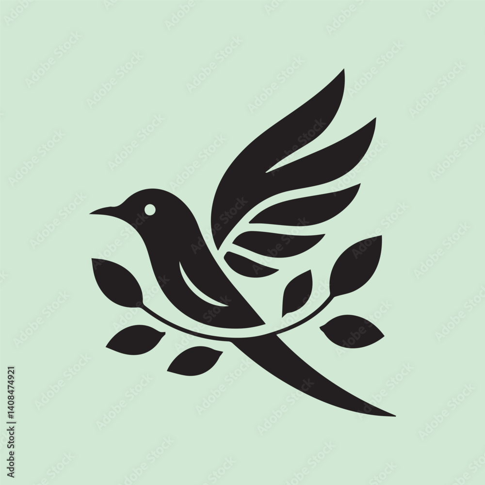 Fototapeta premium Minimalist Bird with Branch Logo – Elegant Nature Vector Design.