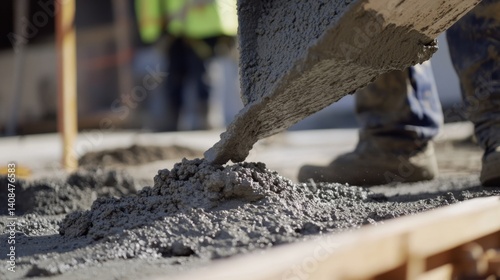 Wallpaper Mural Laborer mixing concrete at a construction site. Featuring strength and teamwork Torontodigital.ca