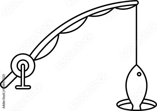 Ice Fishing Outline Icon Illustration
