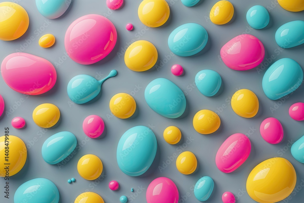 Vibrant Abstract Surface Pattern with Bright Quirky Blobs in Aqua Sunflower Yellow and Pink on Soft Gray and Robin Egg Blue Backgrounds Vibrant Abstract Surface Pattern with Bright Quirky Blobs in Aqua Sunflower Yellow and Pink on Soft Gray and Robin Egg Blue Backgrounds