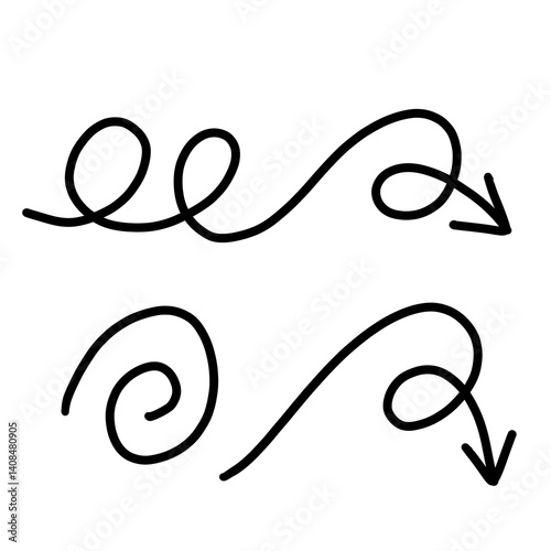 Hand-drawn spiral and loop arrows in a freeform sketch style. Great for visualizing concepts like repetition, cycles, and motion in creative designs and presentations.