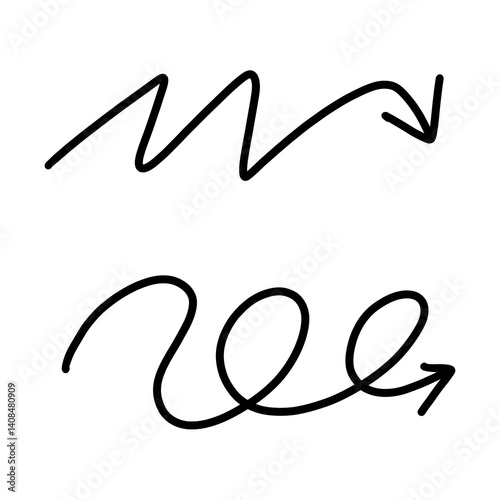Hand-drawn squiggle and wavy arrows pointing right in a loose, informal sketch style. Great for highlighting movement, direction, or energy in creative compositions.