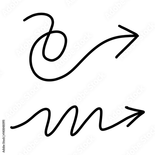 Hand-drawn spiral and wavy arrows pointing to the right in a playful, sketchy style. Ideal for expressing motion, direction, or abstract concepts in creative visuals.