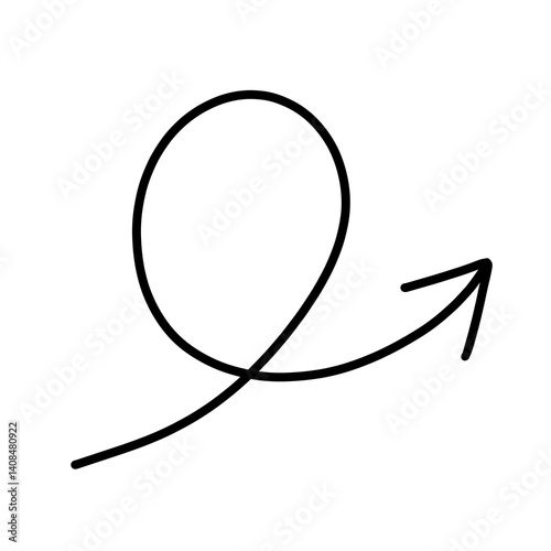 Simple hand-drawn loop arrow pointing to the right in a clean, minimalist style. Ideal for conveying direction, flow, or repetition in creative or business graphics.