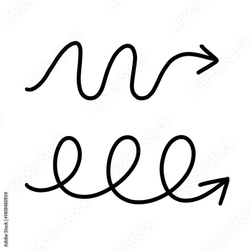 A longer wavy arrow with an extended curve at the tail, representing a smooth yet elongated transition.