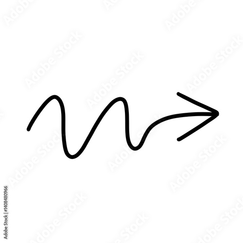 Hand-drawn wavy line with an arrow pointing right, styled in a clean, flowing sketch. Ideal for indicating movement, direction, or transitions in visual designs.
