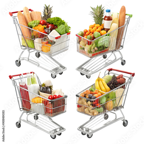 Grocery Shopping Carts: Fresh Food & Produce isolated on transparent background