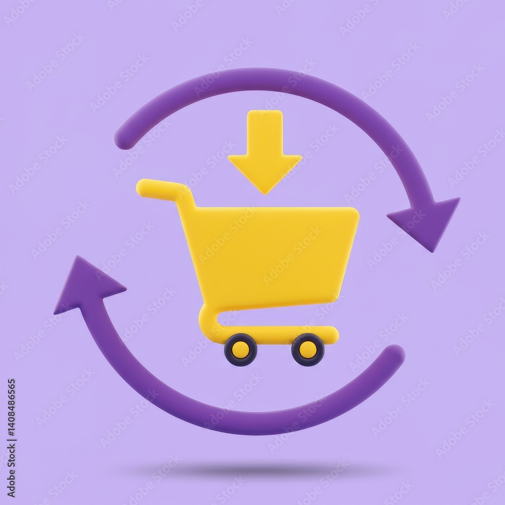 Yellow cart with arrows pointing down on white background Yellow cart with arrows pointing down on white background