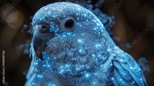 Glowing Parrot with Stars Portrait of a Beautiful Bird with a Celestial, Dreamlike Effect